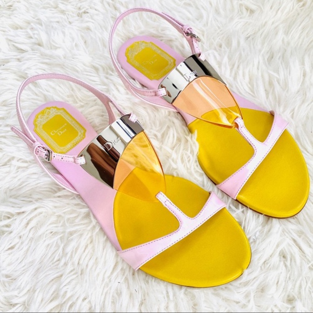 Dior Pink and Yellow Sandals